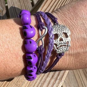 Skull Purple Rope 3-Pc Macrame Bracelet! NEW!